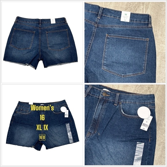 dip Pants - Women's Dip 16 XL 1X Denim Jeans Shorts Navy Blue High Rise Cut Offs Hem NWT